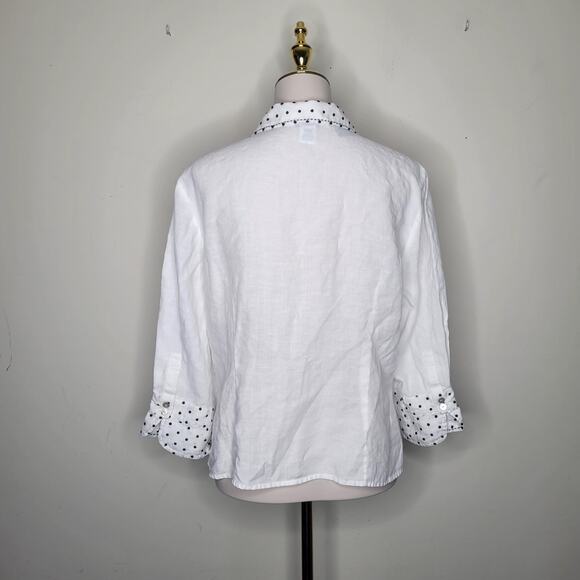 Richard Malcolm White Black Polka Dots Irish Linen‎ Button Up Top XL Vaudeville - Picture 2 of 6